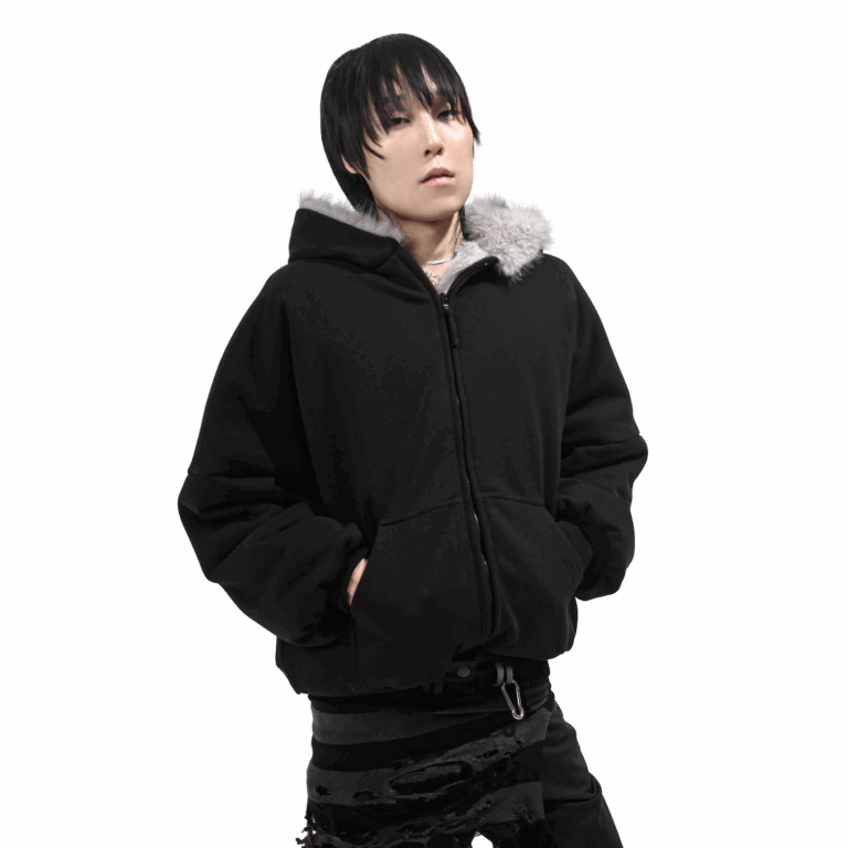 Gray Reversible Fur Bomber