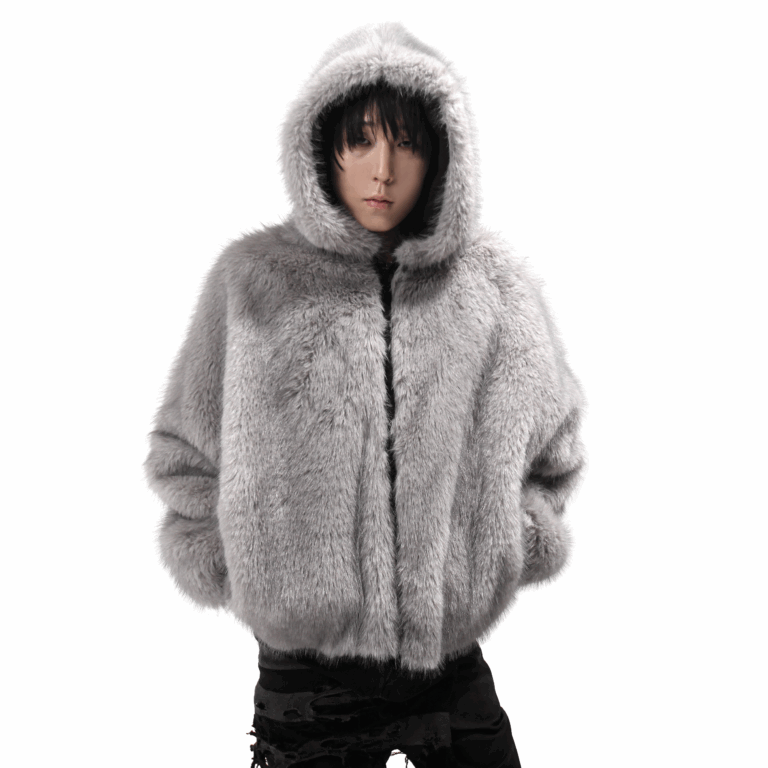 Gray Reversible Fur Bomber