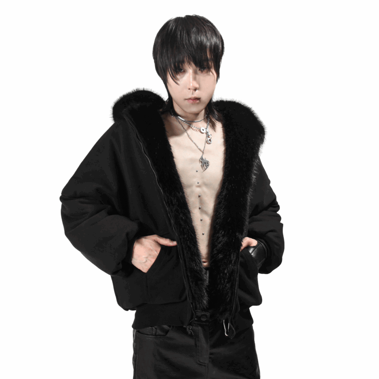 Black Reversible Fur Bomber